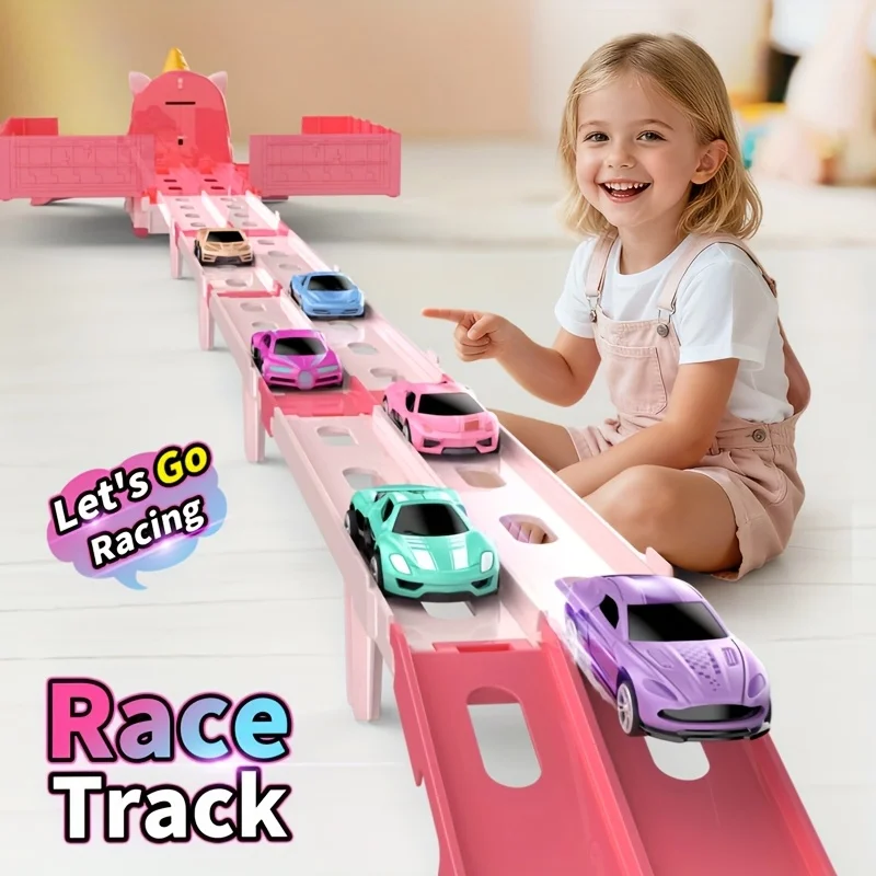 Pista de carreras plegable para niños con coches y camiones juguete - imagen 2