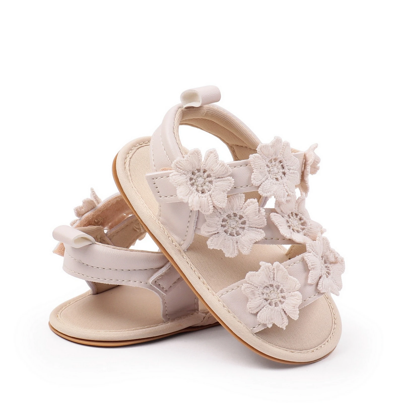 Sandalias para niña, zapatos planos de verano con flores antideslizantes de cuero PU flexibles para uso diario informal - imagen 4