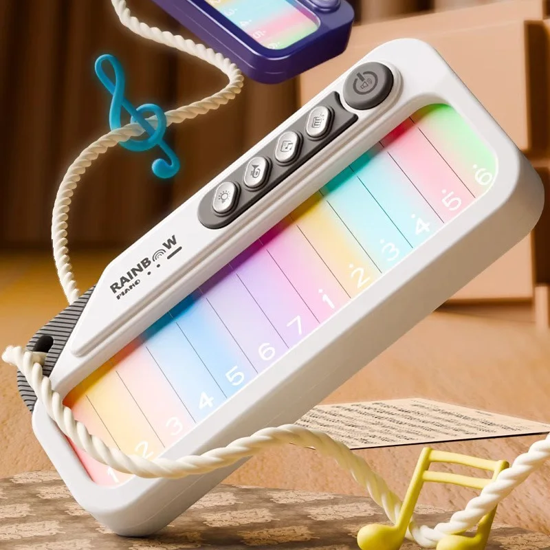 Teclado de Piano de arcoíris brillante, juguete Musical con pantalla táctil con 13 melodías, juguetes musicales electrónicos portátiles para niños de 3 a 6 años - imagen 2