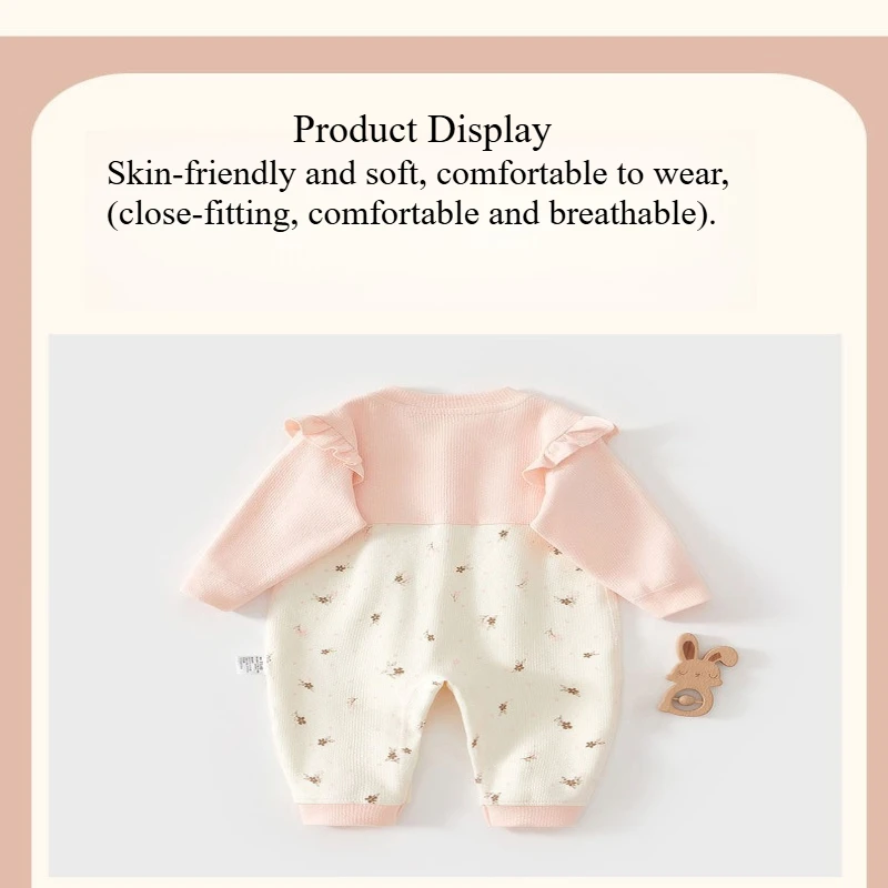 Mameluco de algodón para bebé neutro de género para primavera y otoño con encaje y lazo exquisito Lindo mono con estampado floral para salir de Navidad - imagen 3