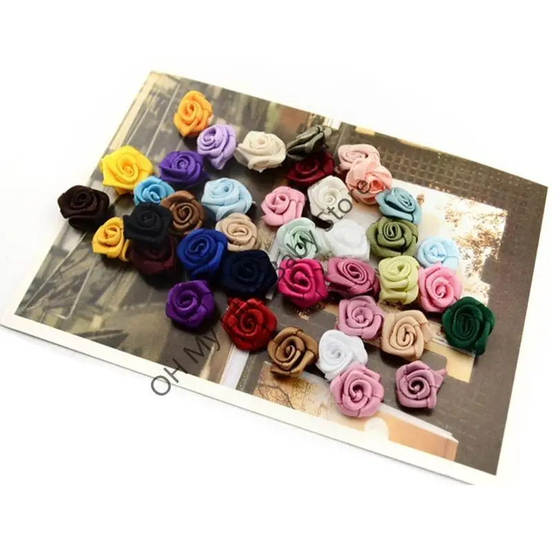 M76C 100 Uds mezcla colores cinta raso apliques flores parches multicolores boda - imagen 2