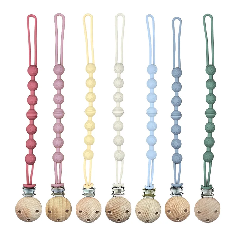 Clips para chupete de cuentas de Color caramelo de silicona suave, cadenas para chupete para recién nacidos, soporte para juguetes, soporte para pezones para bebés, juguete para la dentición, masticar para bebés - imagen 5