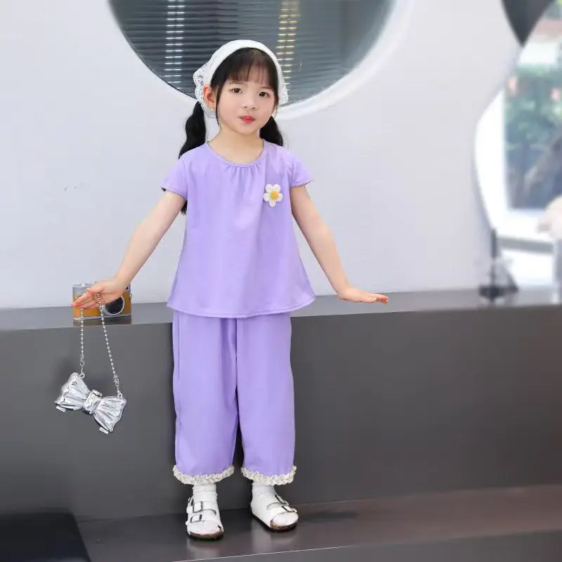 Conjunto de verano para niña con camiseta floral y pantalón ligero - imagen 4