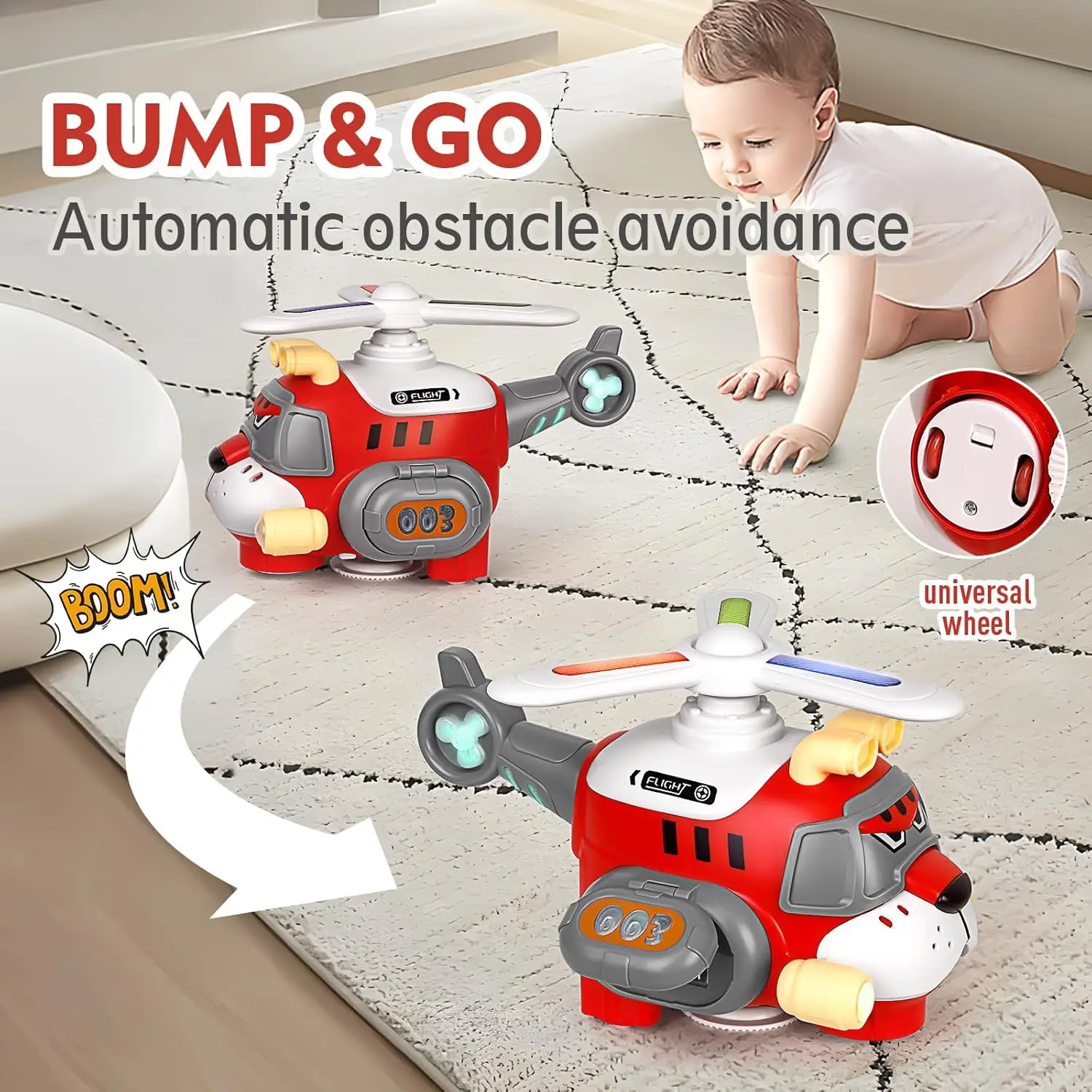 Modelo de avión de tigre eléctrico, juguete de dibujos animados para niños pequeños, avión con luces LED frescas, sonidos, hélice giratoria 360, Navidad automática - imagen 4