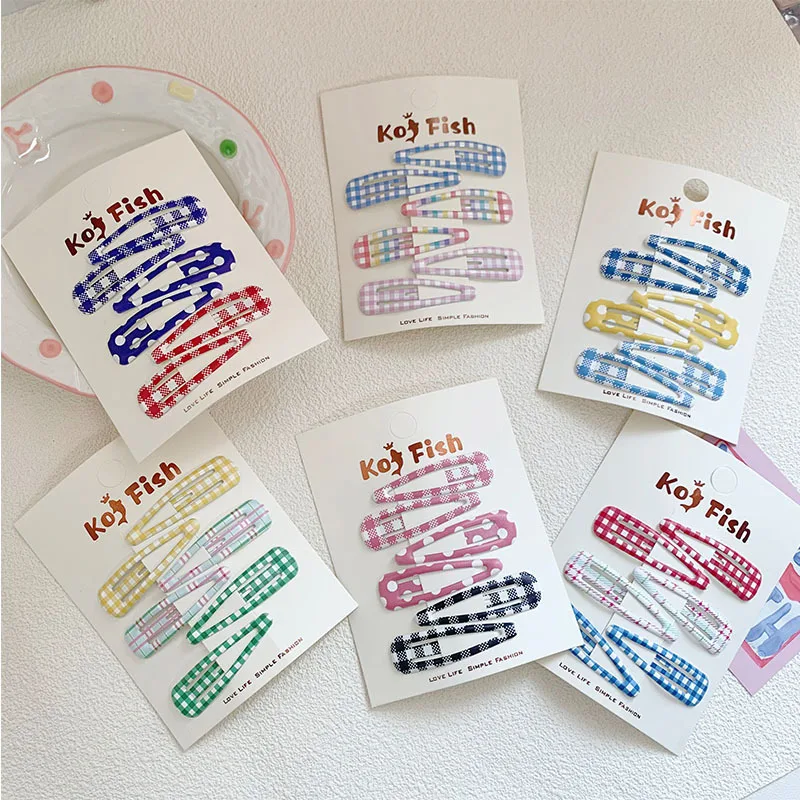 6 unids/bolsa de pinza para el pelo a cuadros de lunares, flequillo colorido para niñas, Clip LATERAL, pinza para el pelo rota para niños, tocado para peinar el cabello - imagen 2