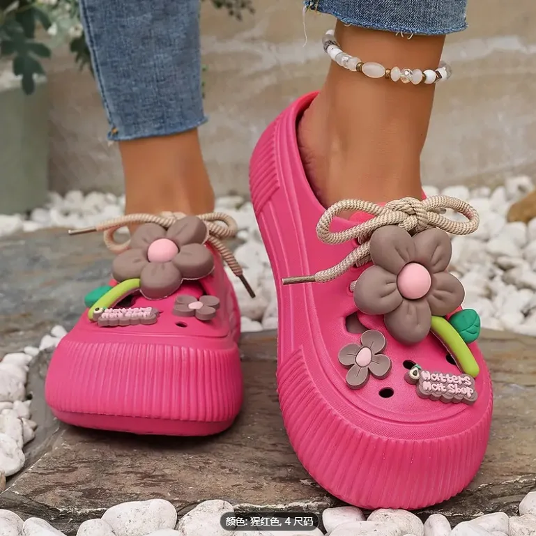 Zapatillas de verano 2025 para mujer, bonitas sandalias con plataforma de flores DIY, zuecos informales para interiores y exteriores, chanclas de playa, calzado para el jardín y el hogar para mujer - imagen 2
