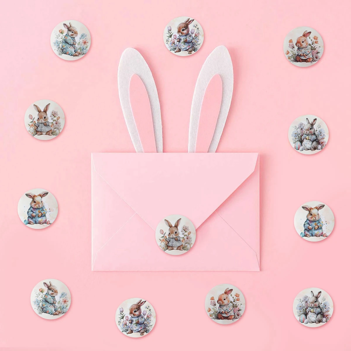 Pegatinas redondas de conejo para regalos de Pascua - imagen 3
