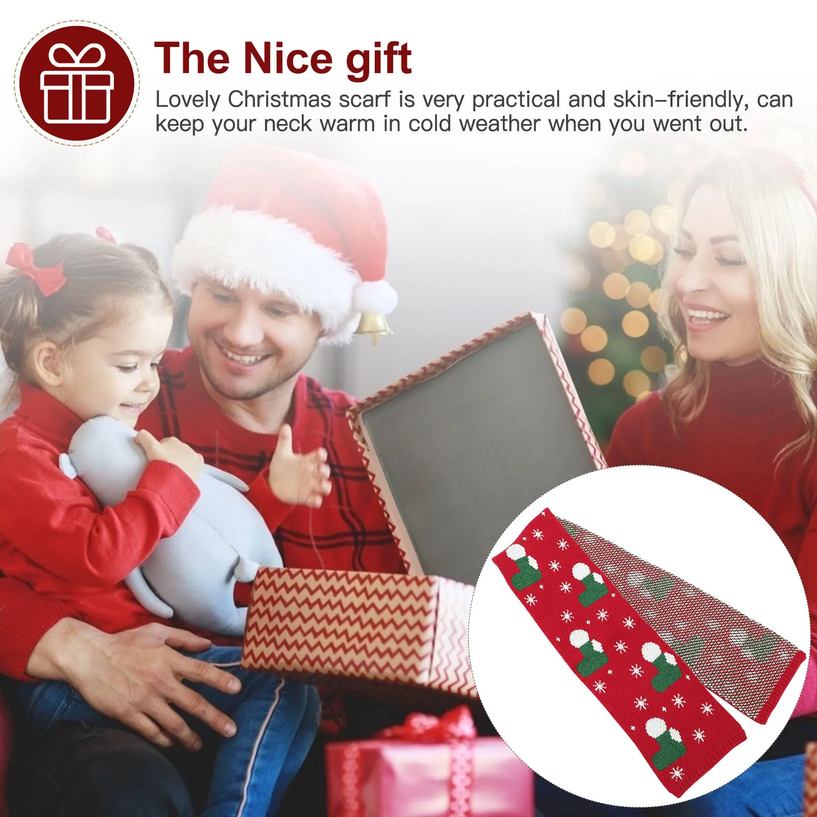 Bufanda navideña para niños, accesorio cálido de punto para invierno, diseño artesanal suave y seguro para la piel, regalo de vacaciones para niños y niñas