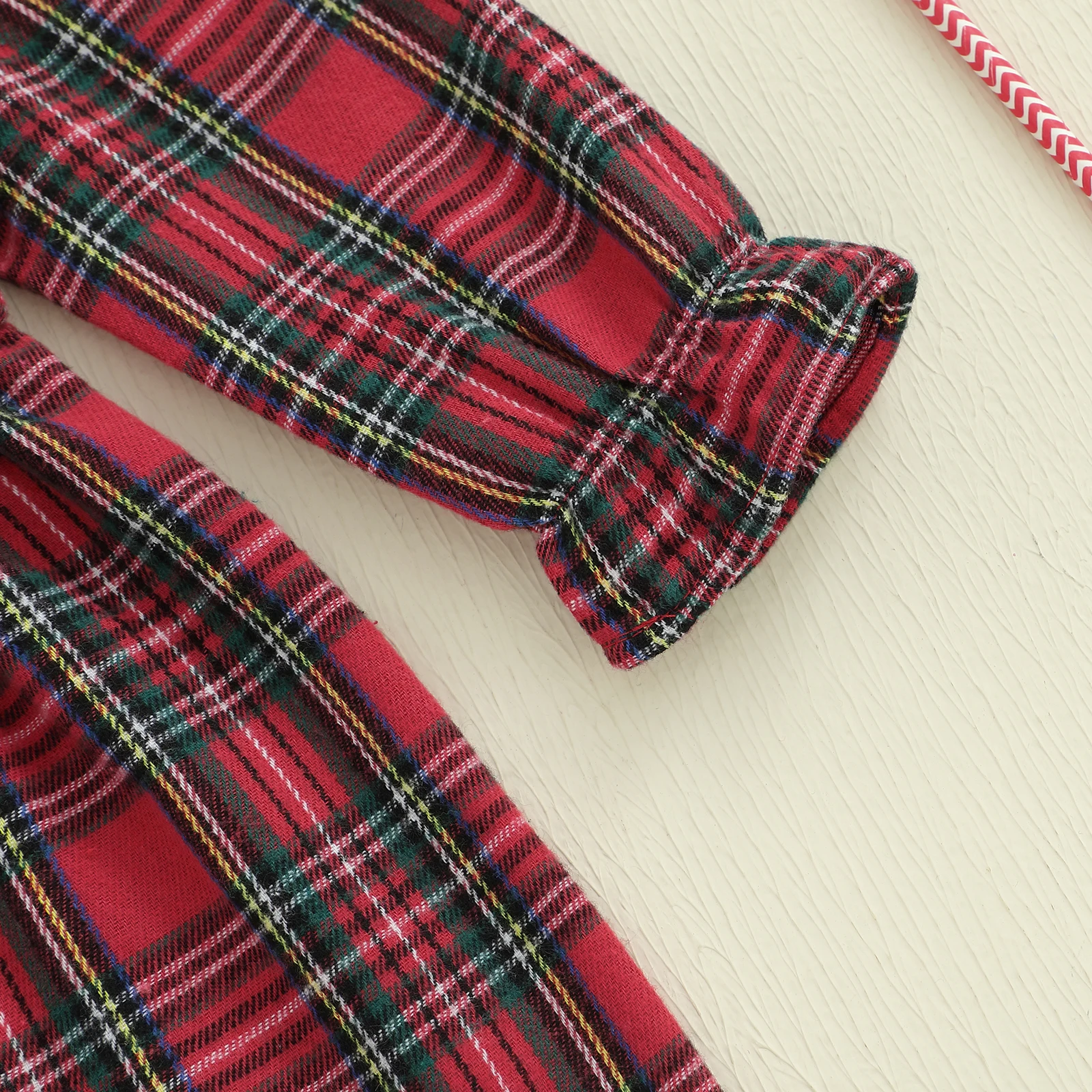 Suefunskry Mameluco a cuadros de Navidad para niña recién nacida, mono con lazo grande, manga larga, cuello cuadrado, diadema - imagen 5