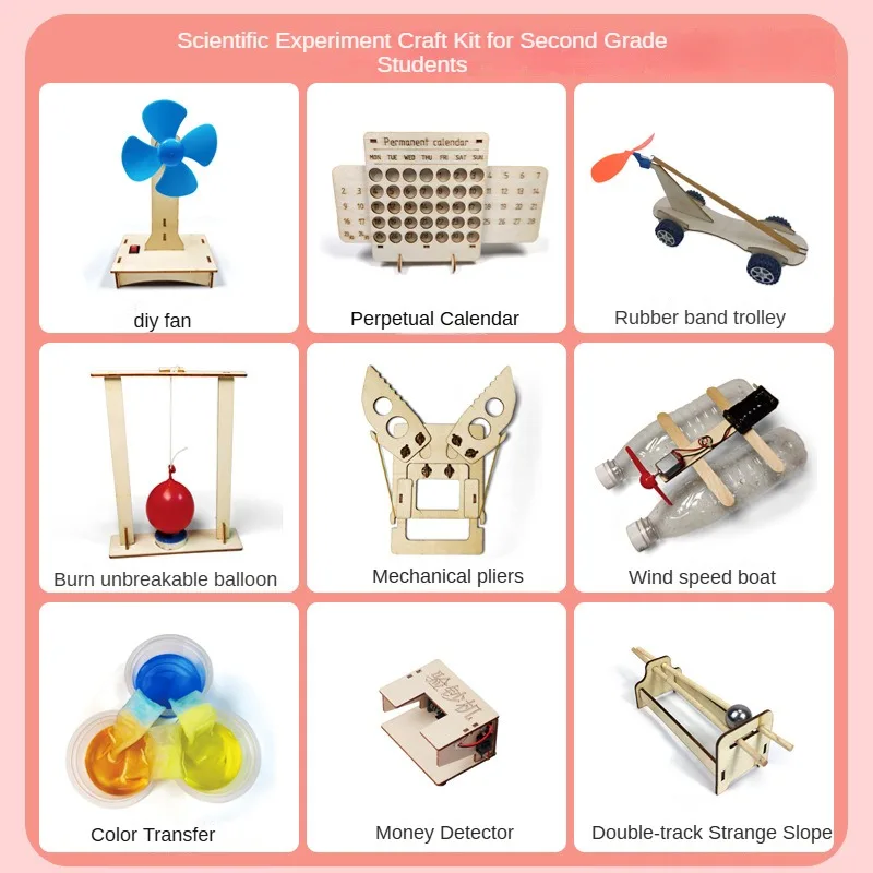 Kits de experimentos de ciencia DIY para niños, clase de tecnología, materiales de madera hechos a mano, tallo de física, juguetes educativos para niños, 9 piezas por juego - imagen 3