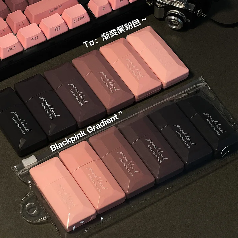 Juego de cinta de corrección de polvo negro, cinta de corrección de gradiente Simple y creativa, cinta de corrección suave y silenciosa para estudiantes, 6 piezas - imagen 4