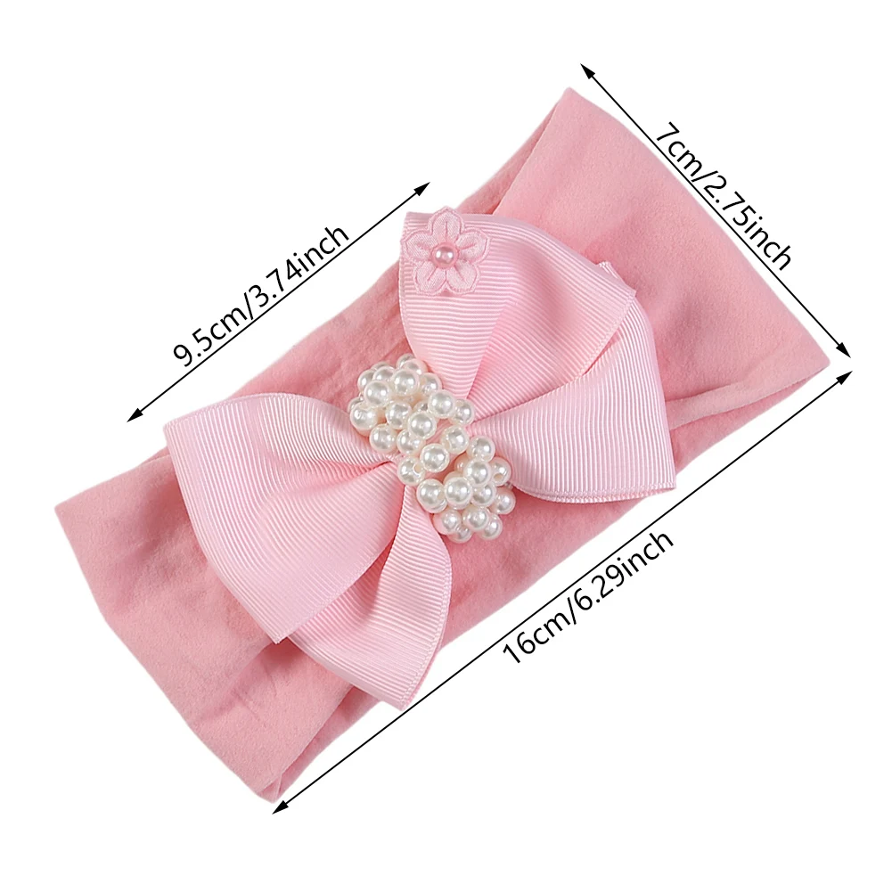 Diadema de nailon liso con lazo y perlas para bebé recién nacido - imagen 2