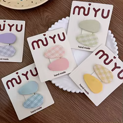 Clip de pelo con flequillo a cuadros para niños, tela de estilo coreano, gota de agua, versátil, dulce BB, horquillas con flequillo de color caramelo para bebé