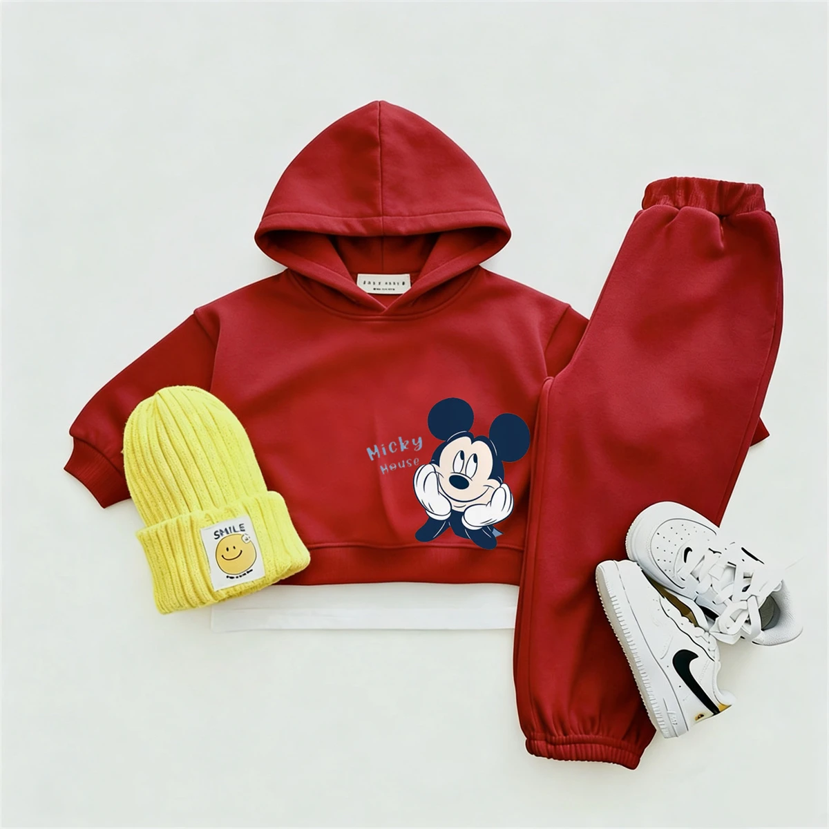 Conjunto de 2 Piezas de Color Sólido, Sudaderas con Capucha de Mickey Mouse, Trajes de Terciopelo Fino para Niños, Nuevas Sudaderas con Capucha Estampadas de Dibujos Animados, Pantalones Casuales Holgados - imagen 4