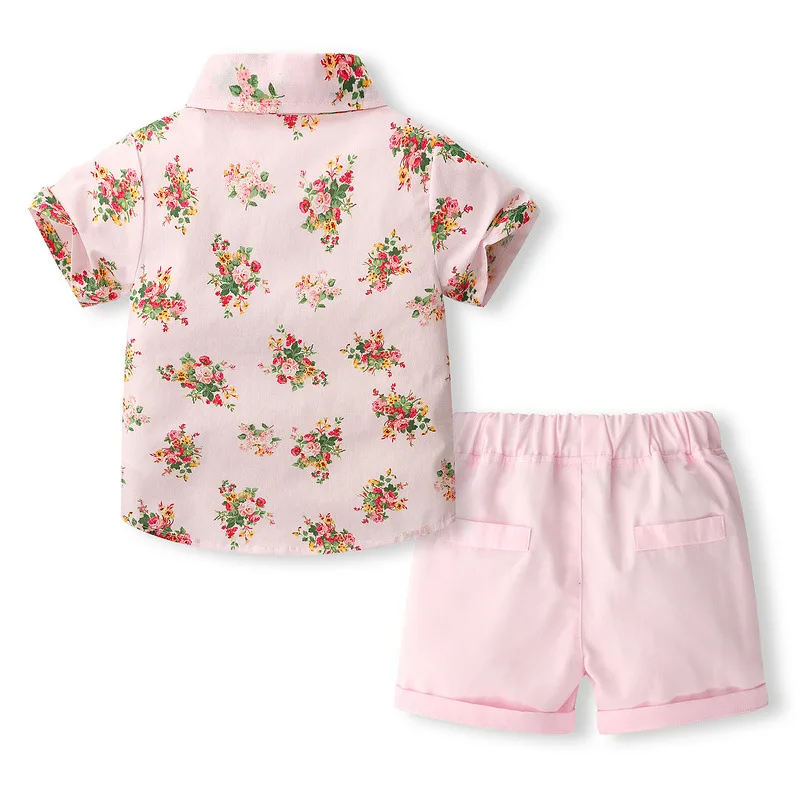 Conjunto de ropa de verano para niños pequeños, traje de 3 piezas, moda coreana, con lazo de flores, Tops de manga corta y pantalones cortos, Boutique, BC191 - imagen 2