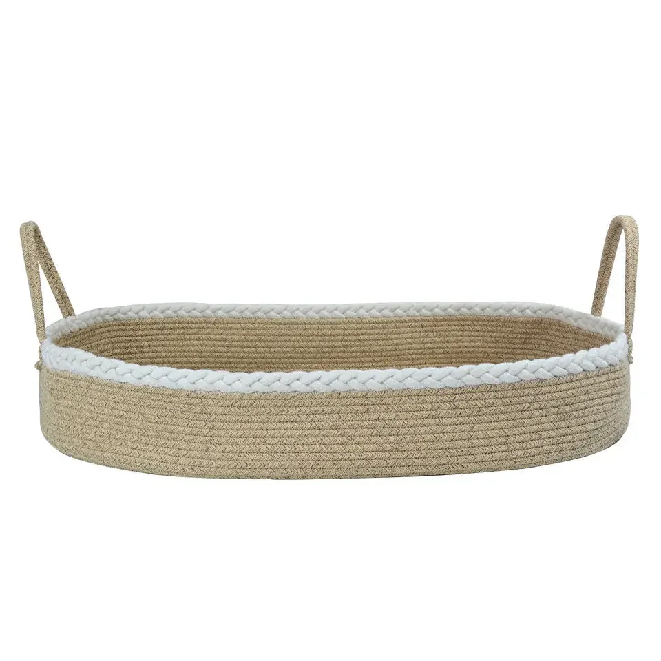 Cesta de transporte para bebé, cesta de cambio para recién nacido, decoración Bohemia para guardería, cuerda de algodón, adorno de mesa cambiante con alfombrilla - imagen 2