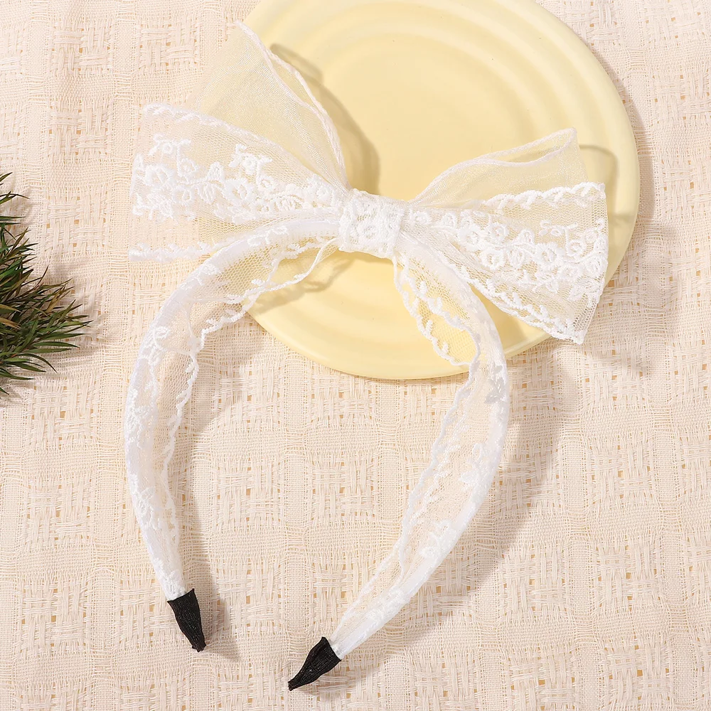 1 diademas de encaje color crema para niñas, diademas con lazo grande, nuevas bandas para el cabello de lujo, accesorios para el cabello de moda para cumpleaños para niños