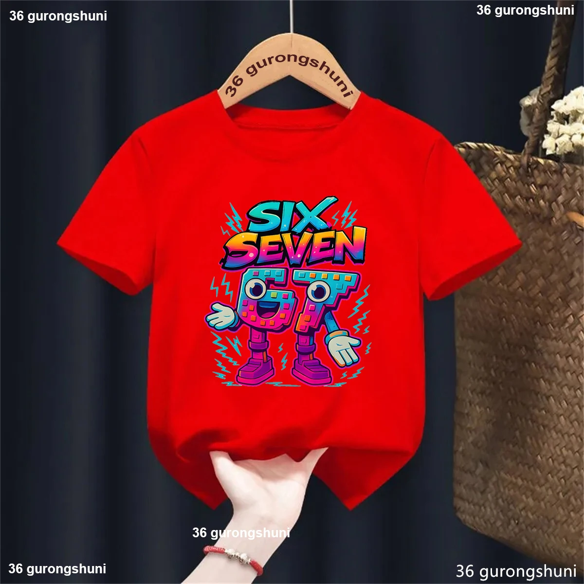 Camiseta colorida italiana Brainrot 67 Six Seven Meme estampada para niñas/niño, ropa divertida para niños, camisetas de manga corta a la moda - imagen 2