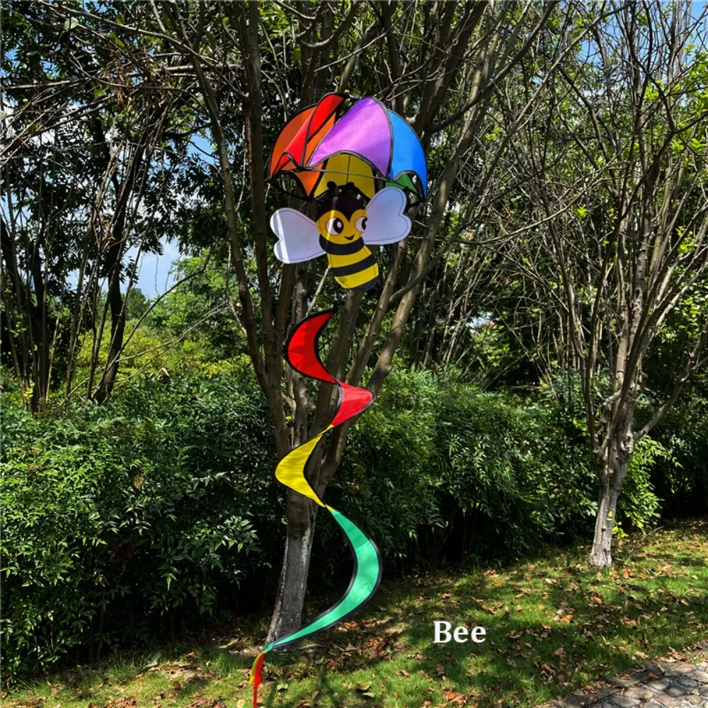 Colgante de paraguas de dibujos animados colorido, tela colgante no tóxica y plástico, tira de viento de paracaídas colorida Vintage, molino de viento giratorio