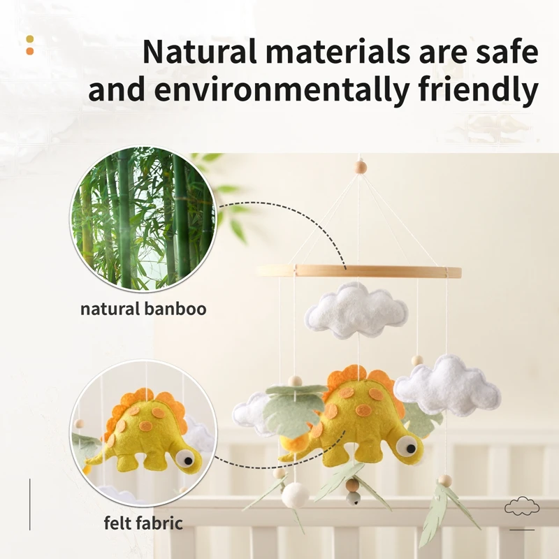 Móvil cuna de madera con sonajero dinosaurio – Juguete educativo bebé - imagen 4