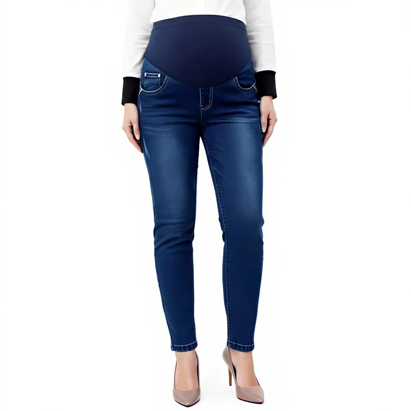 Pantalones de talla grande para mujeres embarazadas, pantalones de maternidad de cintura alta ajustados para madres embarazadas, pantalones vaqueros súper elásticos sobre el vientre