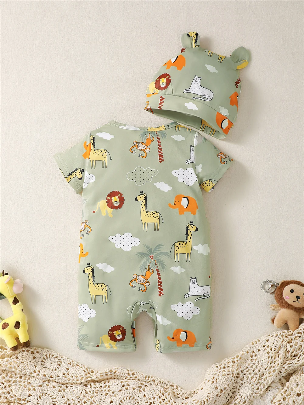 Mono para bebé recién nacido de 0 a 2 años con sombrero, Pelele de manga corta con estampado de animales de dibujos animados, ropa de verano para niño pequeño - imagen 5