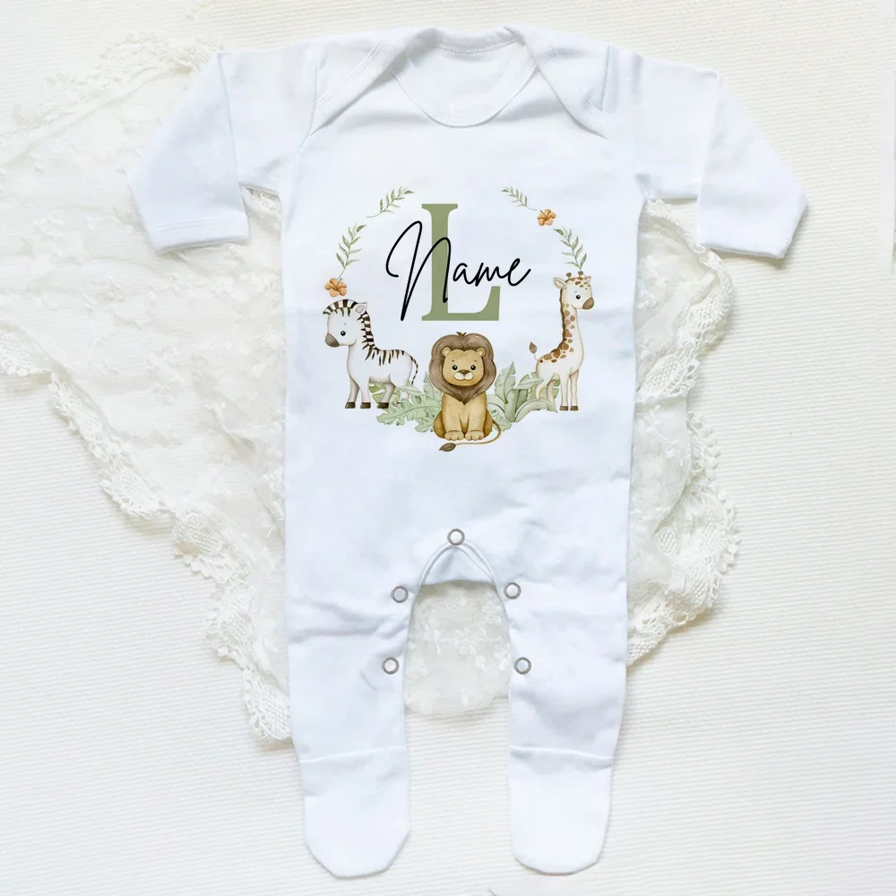 Pijama personalizado para bebé, traje de dormir con estampado de corona de animales del bosque, traje personalizado para bebé que viene a casa, regalo de ducha para recién nacido - imagen 3
