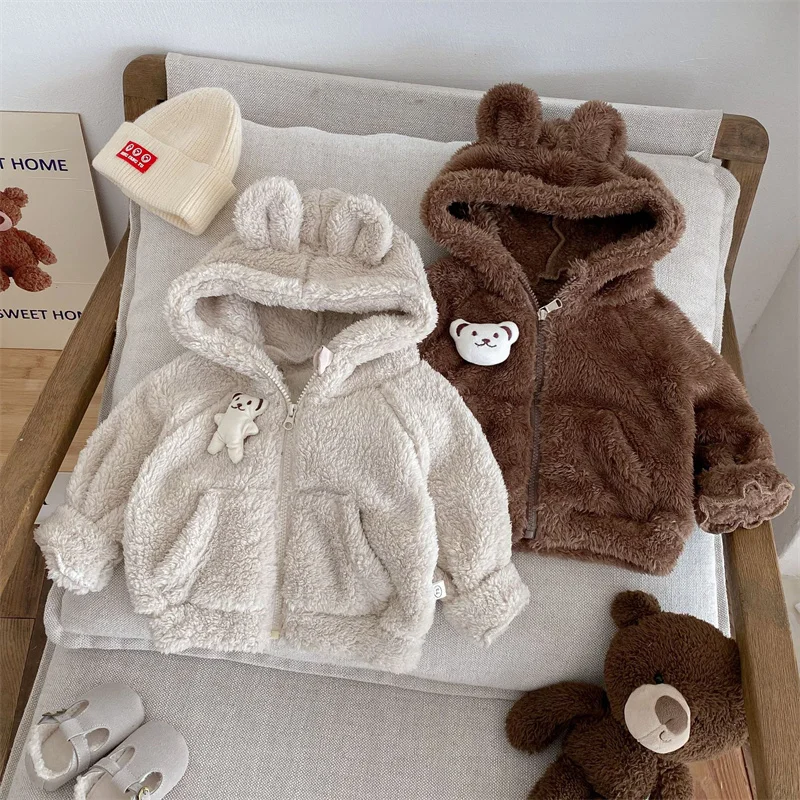 Abrigo de felpa sintética con capucha para niños – Invierno - imagen 2