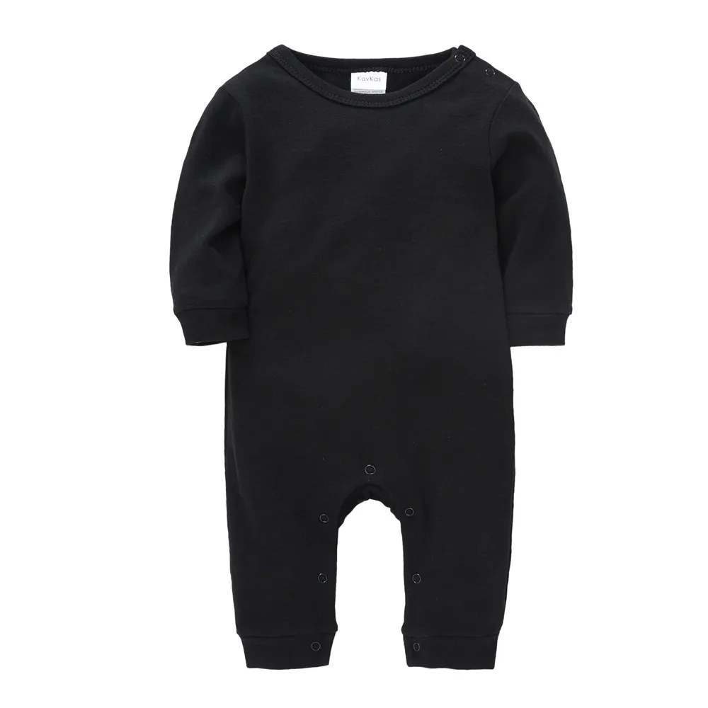 Kavkas-Peleles negros lisos para bebé, ropa Unisex de manga larga de 0 a 18M, monos 100% de algodón de una pieza, mono infantil
