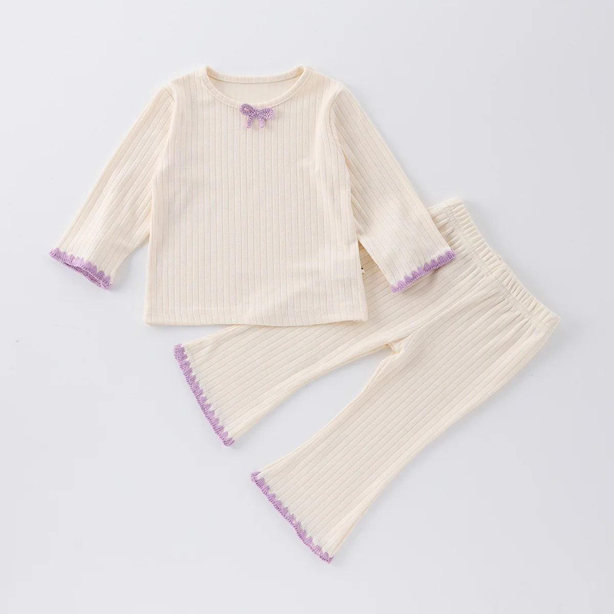 MILANCEL, nuevo conjunto de pijamas de primavera para bebés, ropa de noche con tiras bonitas para niños, ropa para el hogar con lazo para niñas, ropa para el hogar para niños - imagen 3
