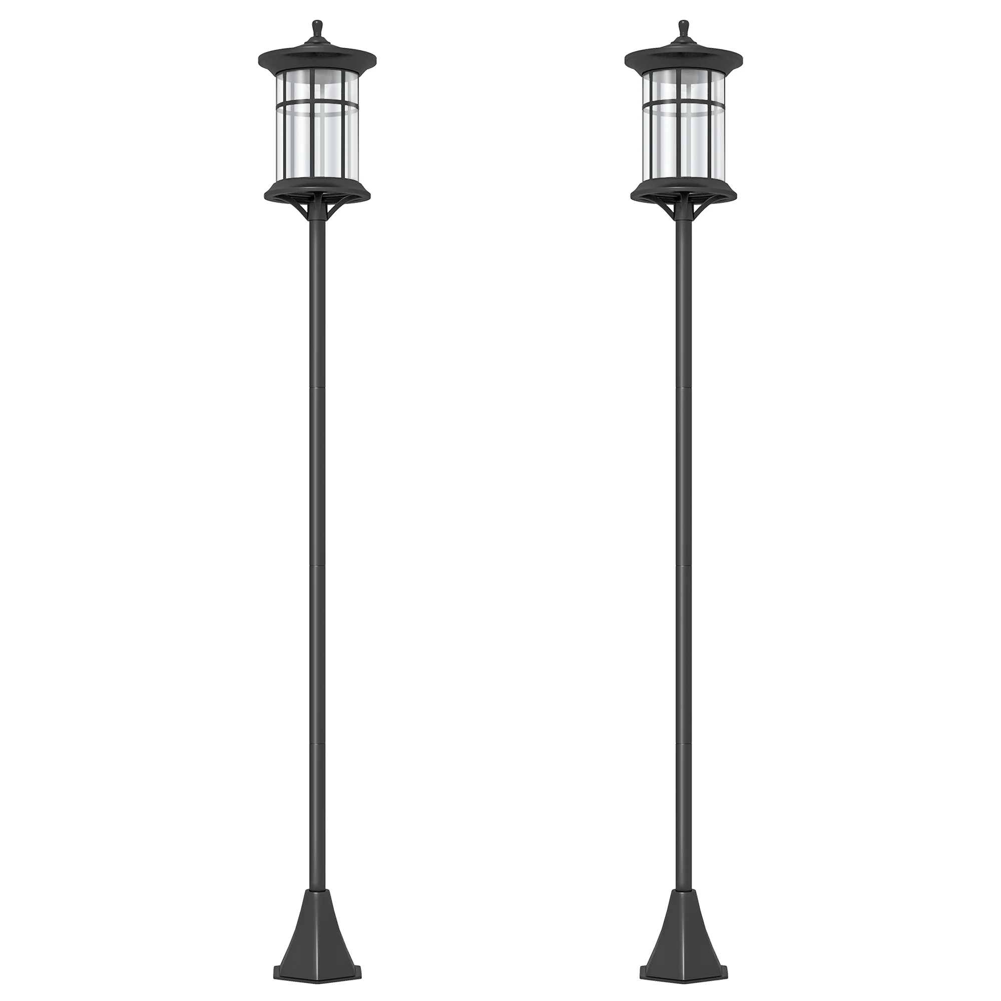 Outsunny 2 Farolas Solares Exterior Luces Solares Exterior con Panel Solar Encendido Automático y Marco de Acero Inoxidable Impermeable IP44 para Terraza Patio 23,5x23,5x184 cm Negro