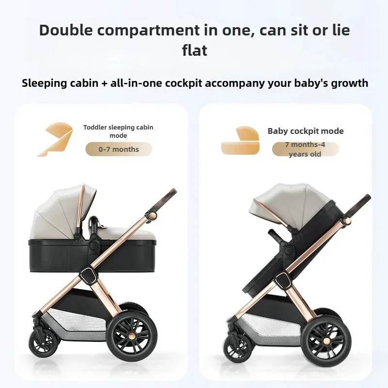 Nuevo Cochecito de bebé 2 en 1, cochecito de bebé de lujo multifuncional, empuje bidireccional, respaldo ajustable, absorción de impactos, vista alta - imagen 3