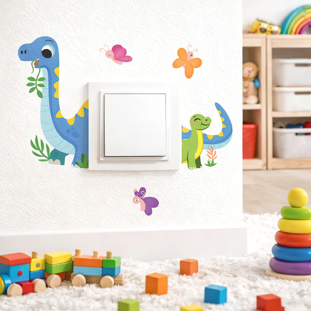 Adhesivos para interruptores de luz con dinosaurios y mariposas