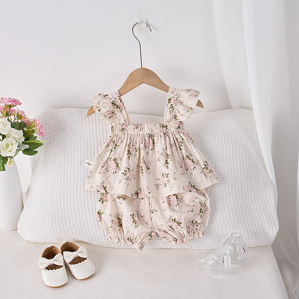 Conjunto de ropa Floral fina de verano para bebé de 0 a 3 años, camisola dulce para niño pequeño, chaleco, Top + Pantalones cortos para niñas, trajes infantiles para chico - imagen 2
