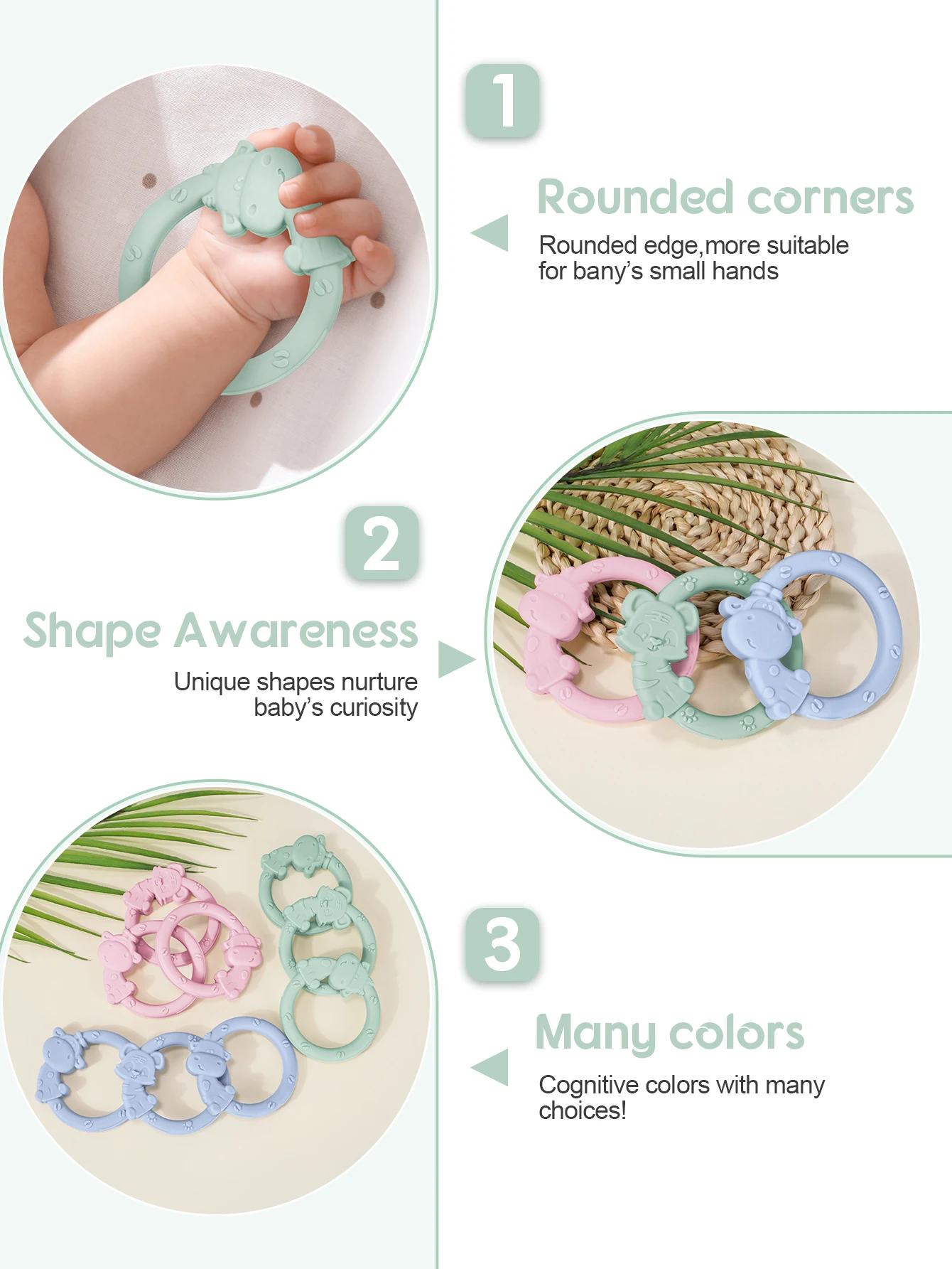 TYRY.HU-Juego de juguetes mordedores de silicona para bebé, 3 uds., formas de animales bonitos, vaca, Tigre, jirafa, mordedores infantiles de calidad alimentaria, alivio seguro de la dentición - imagen 3