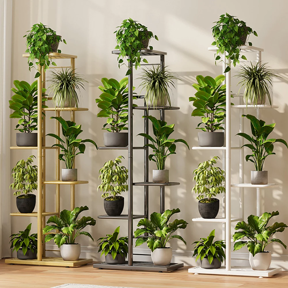 Soporte para plantas metálico con ruedas bloqueables y estante - imagen 5