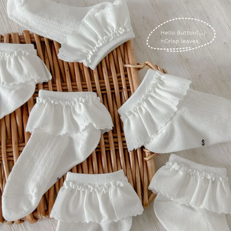 3 par/set Color blanco lindo calcetín de princesa para niños niña verano fino transpirable suave algodón calcetín para niños dulce arco volante calcetín