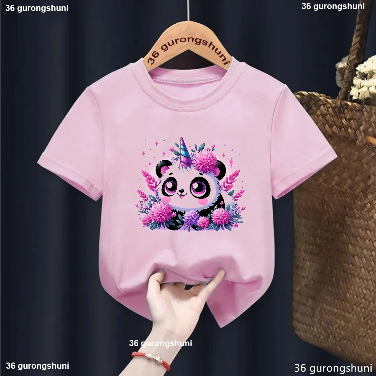 Camiseta con estampado de animales de Panda y unicornio arcoíris para niñas/niños, ropa divertida Kawaii para niños, camiseta de moda de verano, camisetas de 3 a 13 años - imagen 5