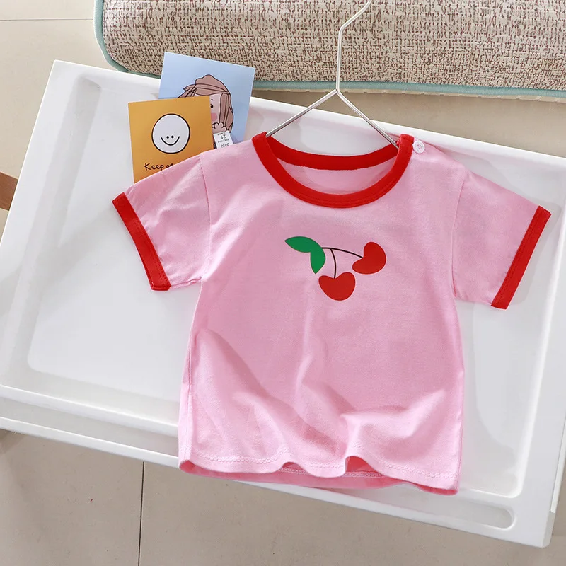 Camiseta de manga corta algodón estampado de frutas para niño