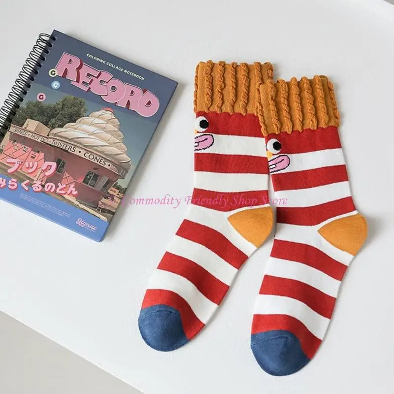 Paquete 85ae 3 pares calcetines equipo algodón con hamburguesas dibujos animados Diseño a rayas para niños - imagen 4