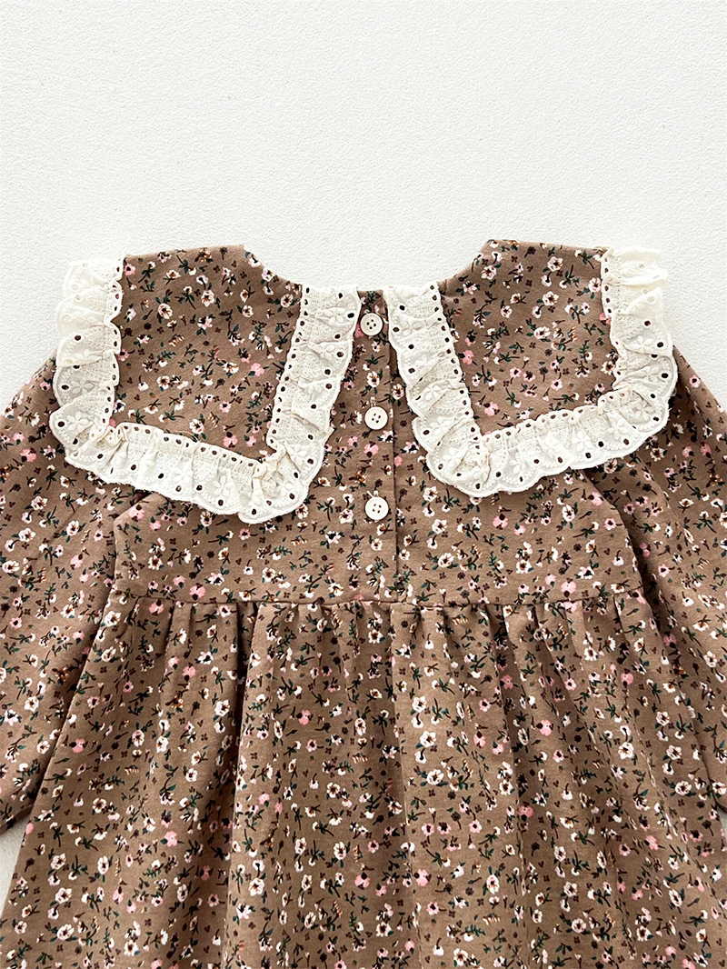 MILANCEL, vestido Floral de manga larga de estilo coreano para niñas de 2 a 6 años, vestido informal con cuello de solapa grande para niños, ropa de primavera para chico - imagen 3