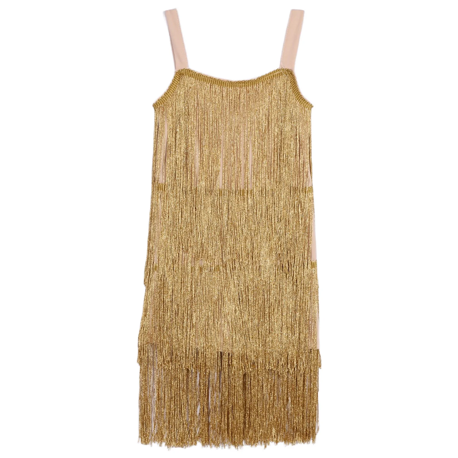 Vestido con flecos escalonados para niñas, sin mangas, tirantes anchos, vestidos con borlas brillantes para fiesta de baile latino, puesta en escena - imagen 5