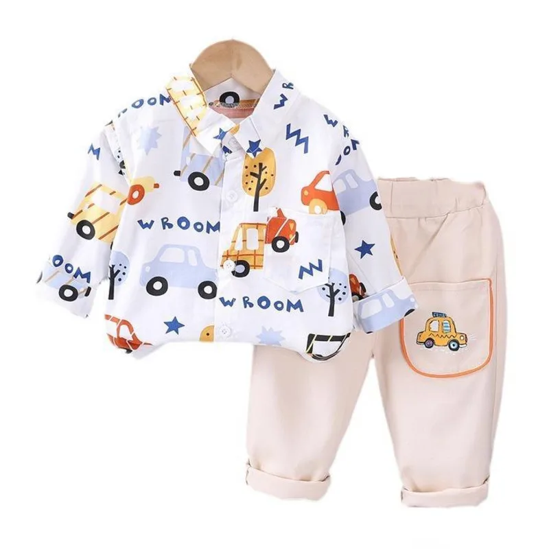 Conjunto de ropa para bebé y niño, traje de camisa y pantalones, chándal informal de dibujos animados, a la moda, novedad, primavera y otoño, 2 uds./Set