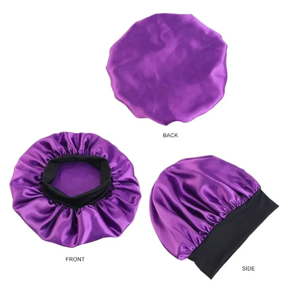 Gorros lisos de satén para mujer, gorro de baño para dormir de noche de ala ancha, gorro de banda elástica para la cabeza Unisex, gorro para el cuidado del cabello - imagen 3