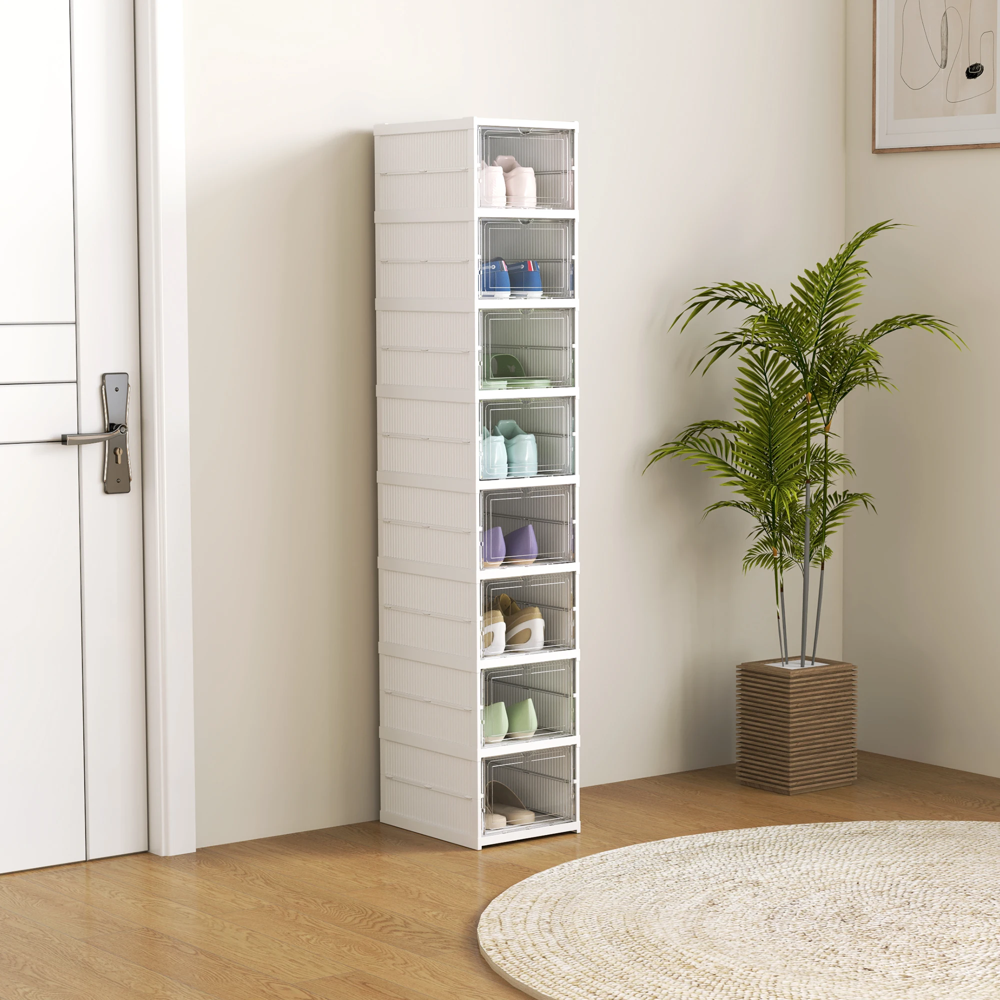 HOMCOM Cajas para Zapatos Apilables, Juego de 8 Organizadores para Zapatos Portátil, Zapatero Plegable con Puertas Transparentes, hasta Talla 43, No Requiere Montaje, Blanco - imagen 2