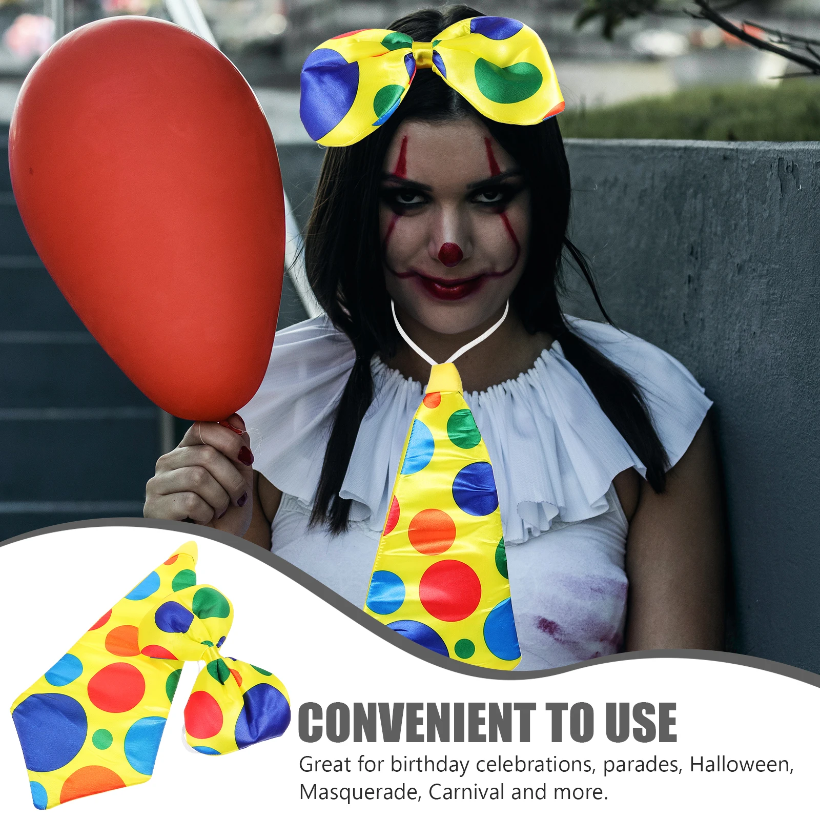 Conjunto de pajarita de payaso de Carnaval, disfraz cómodo y duradero para fiesta de disfraces de Halloween, traje de payaso reutilizable, 2 uds. - imagen 2