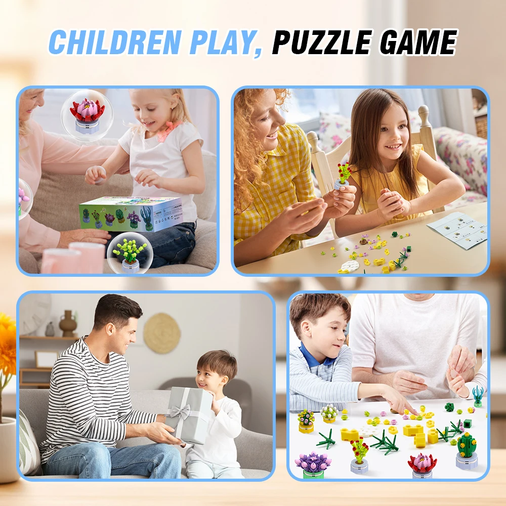 Flor suculenta en maceta modelo de bloques de construcción DIY ramo eterno hogar escritorio planta decoración ladrillo niña regalo niños juguete 24 bolsa/caja - imagen 4