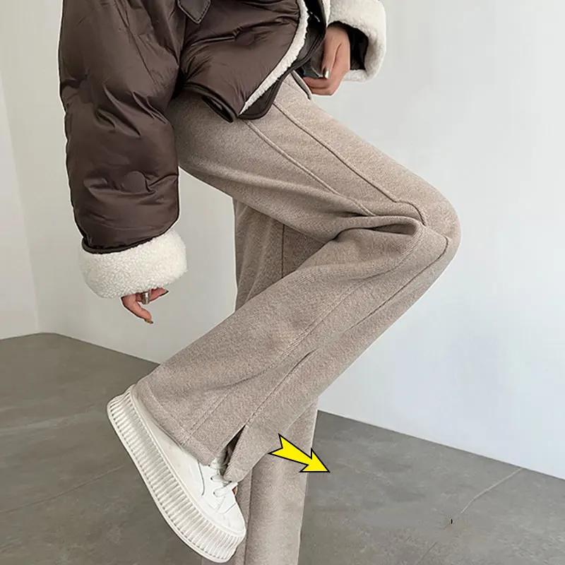 Pantalones premamá de felpa con pierna ancha para invierno - imagen 4