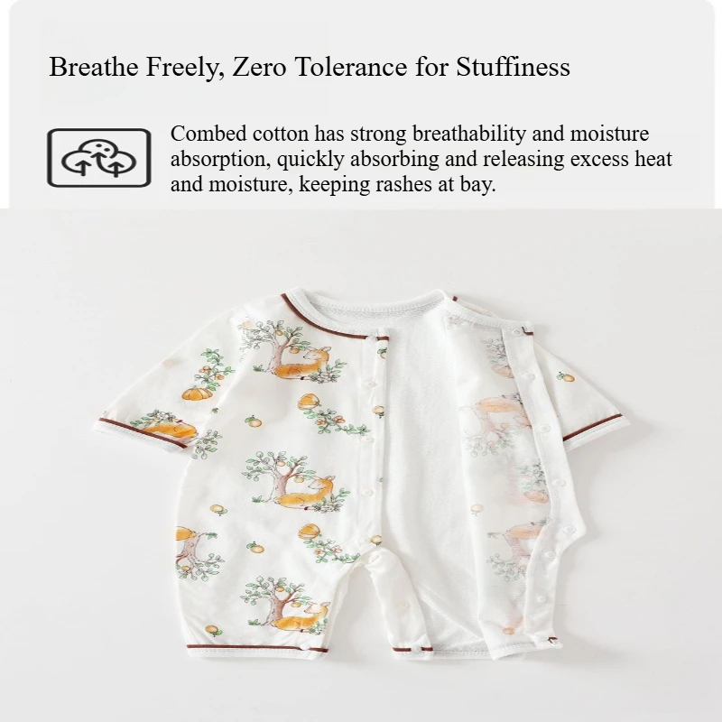 Pelele fino de manga larga de algodón 100% para bebé, monos de tacto fresco para verano, mono transpirable con estampado de dibujos animados bonitos para niños y niñas - imagen 4