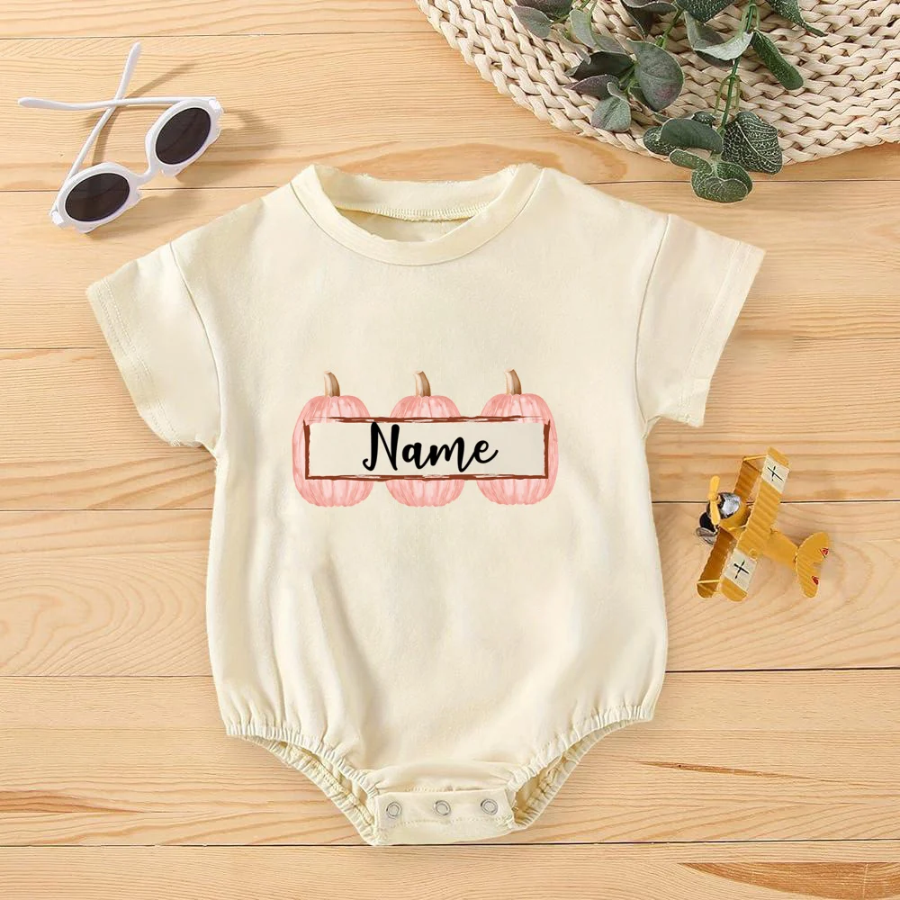 Personalized Pumpkin Name Baby Bubble Romper Custom Infant Oversized T-Shirt Romper Halloween Thanksgiving Bodysuit - imagen 5